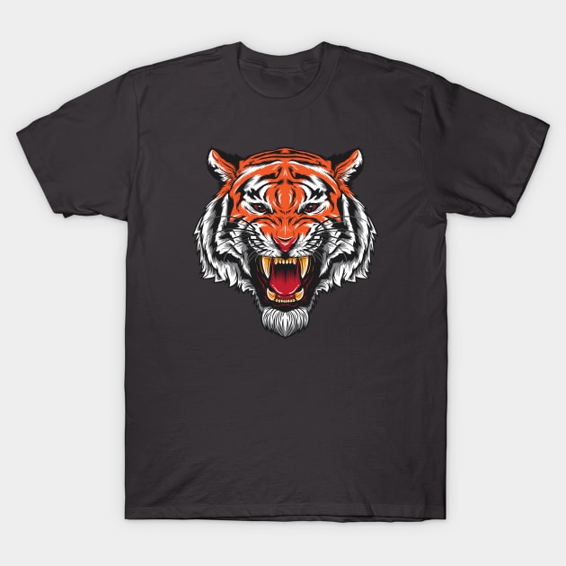 Angry Tiger Head T-Shirt by TomCage